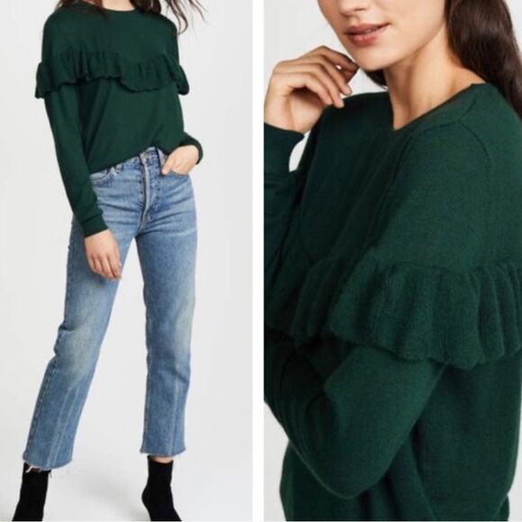 ANINE BING Cashmere Ruffle Knit Sweater emerald - Picture 1 of 16